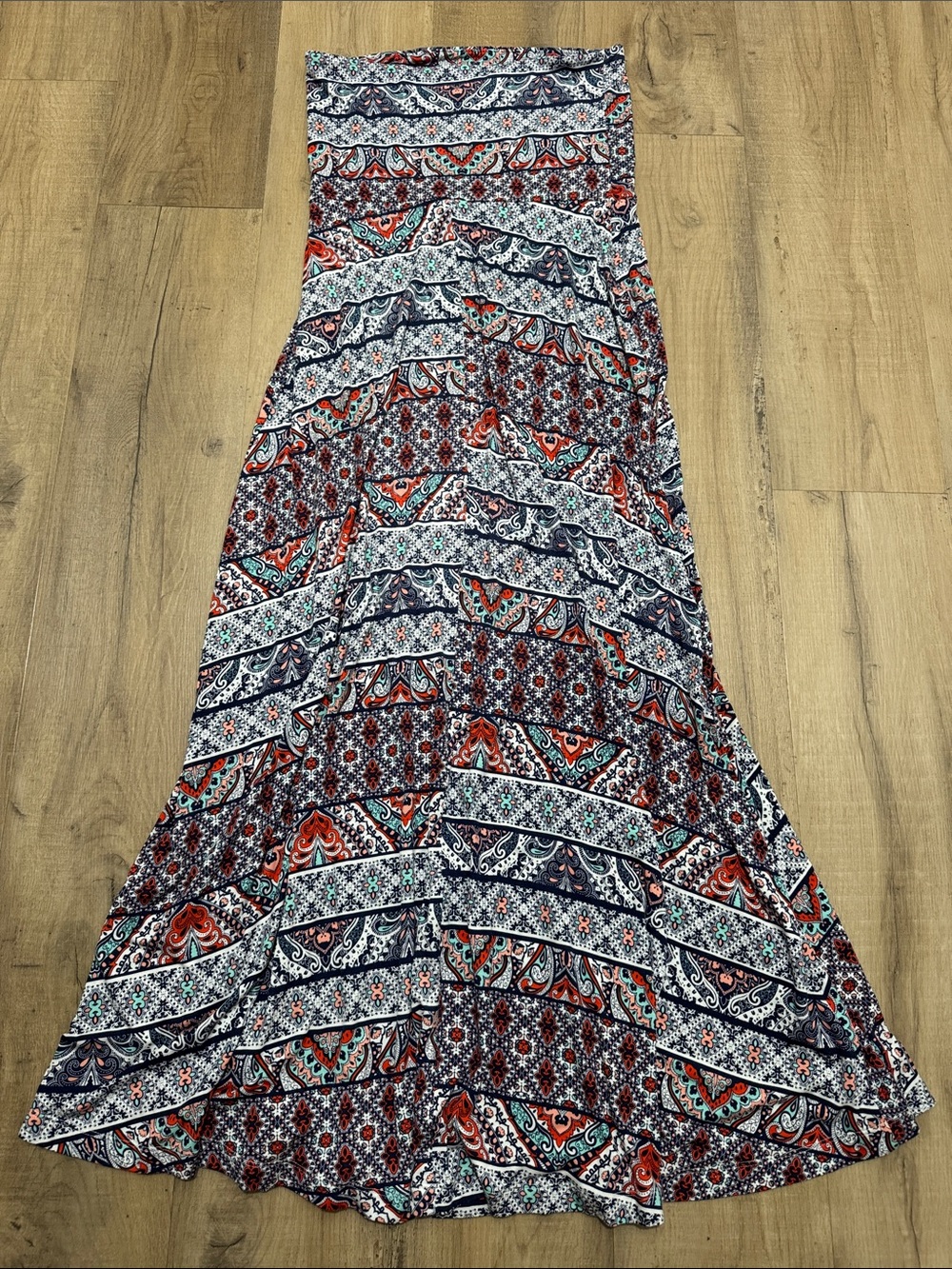 Mudd Navy, Red & Teal Boho Maxi Skirt